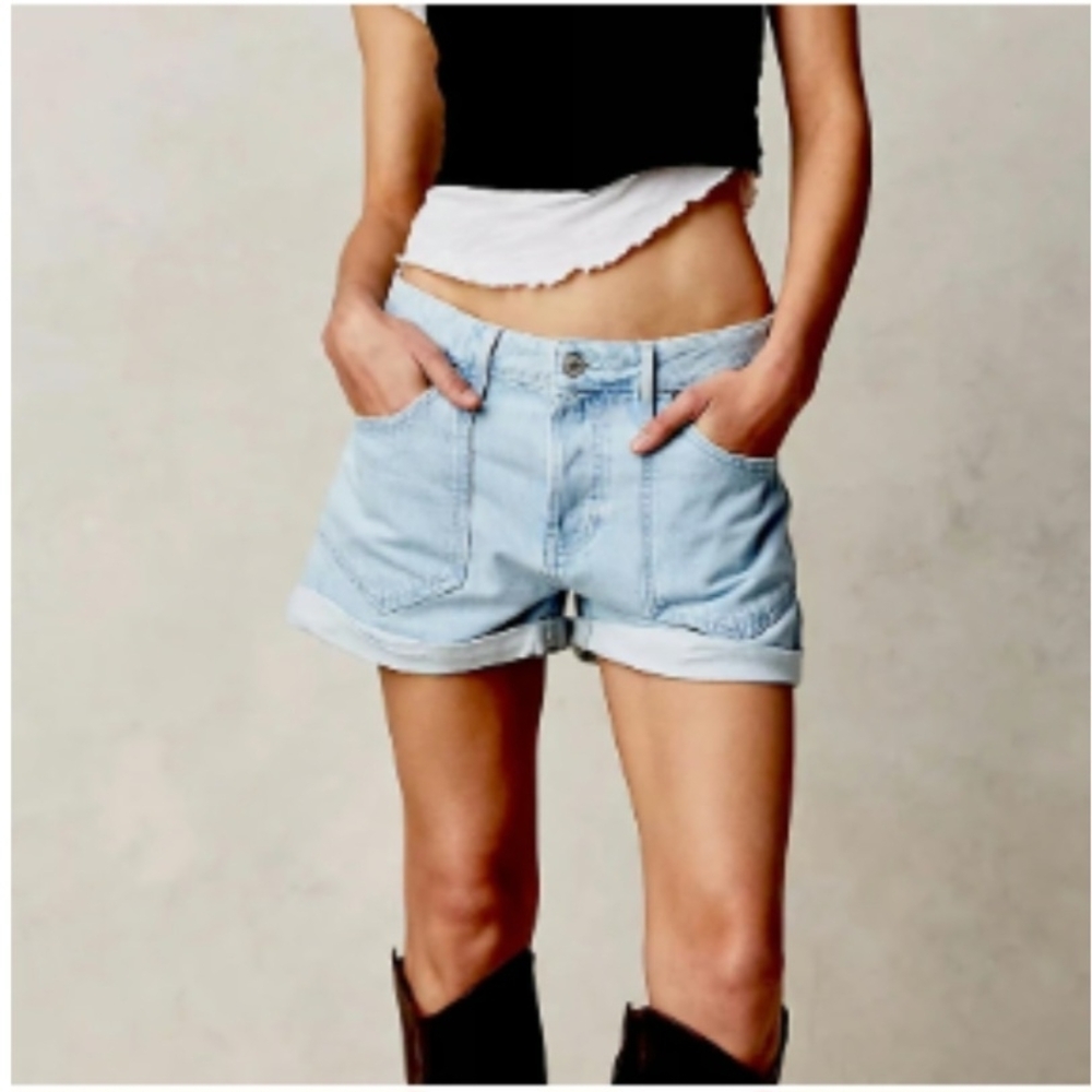 We The Free Beginner's Luck Slouchy Roll Cuff Denim Shorts